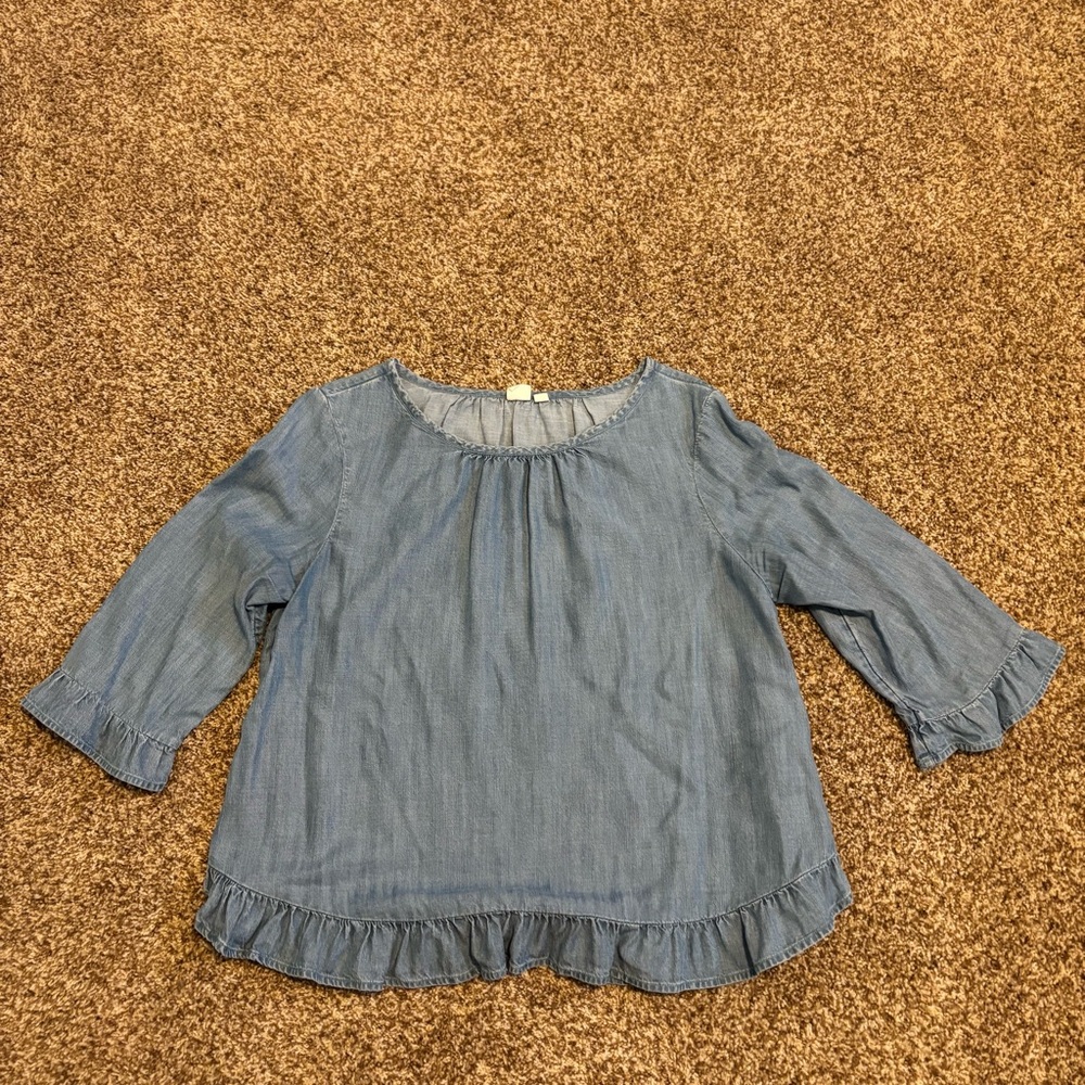 GAP || Denim Lyocell Ruffle Blouse Size L